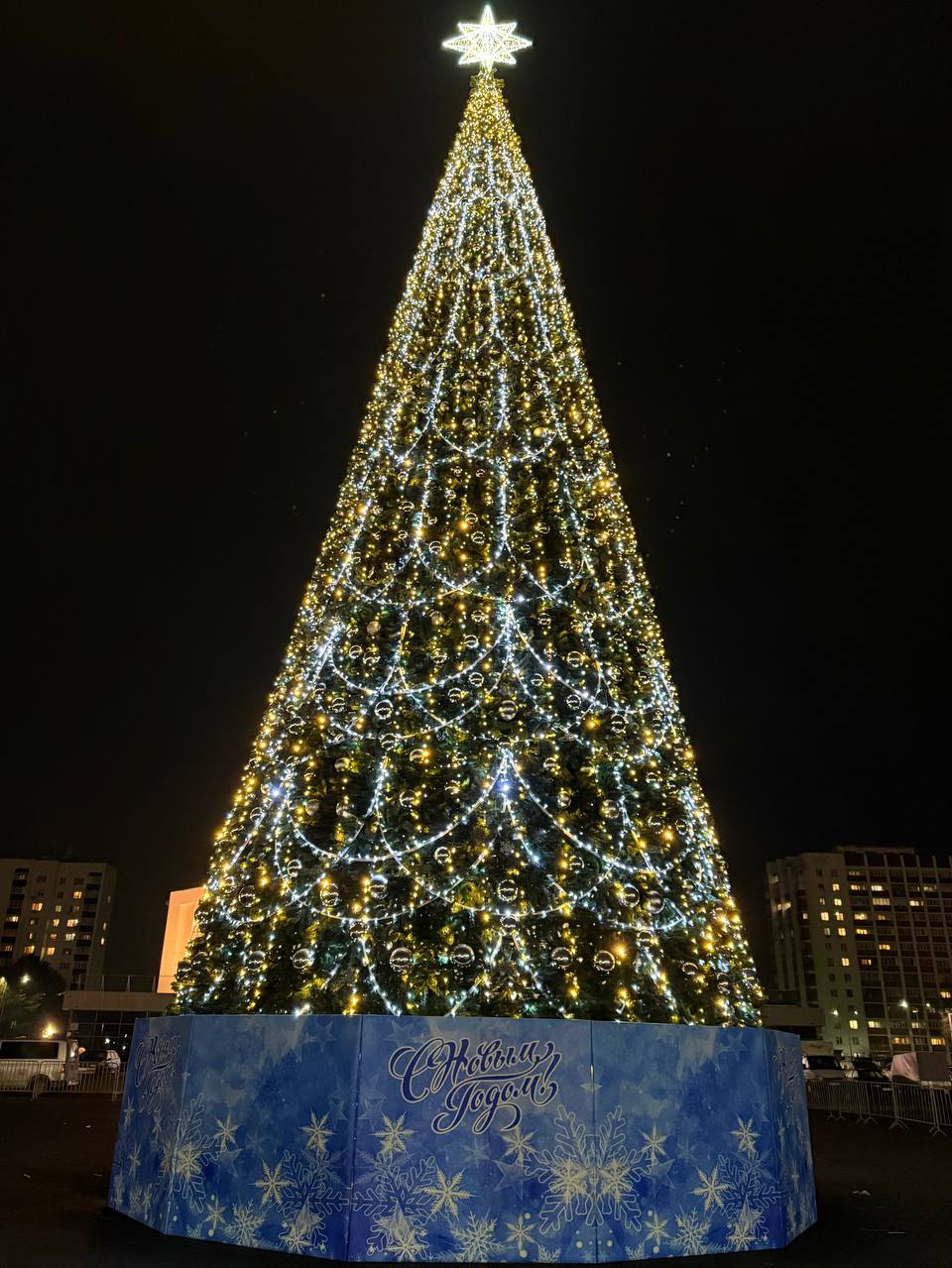 На площадке у Дворца спорта в Уфе установили елку